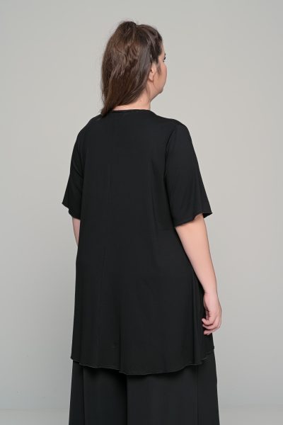 Μπλούζα με διπλό λουλούδι σε ελαστική βισκόζη | Μαύρο | Plus Size - Image 6