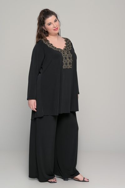 Μπλούζα με χρυσή τρέσα στο ντεκολτέ σε ελαστικο super jersey | Μαύρο | Plus Size - Image 7