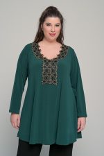 Μπλούζα με χρυσή τρέσα στο ντεκολτέ σε ελαστικο super jersey | Κυπαρισσί | Plus Size