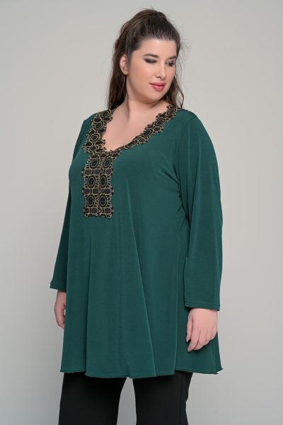 Μπλούζα με χρυσή τρέσα στο ντεκολτέ σε ελαστικο super jersey | Κυπαρισσί | Plus Size - Image 5