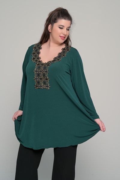 Μπλούζα με χρυσή τρέσα στο ντεκολτέ σε ελαστικο super jersey | Κυπαρισσί | Plus Size - Image 3