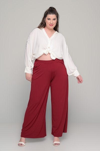 Παντελόνα με τσέπες σε ελαστικό super jersey - Μπορντό - Plus size - Image 7