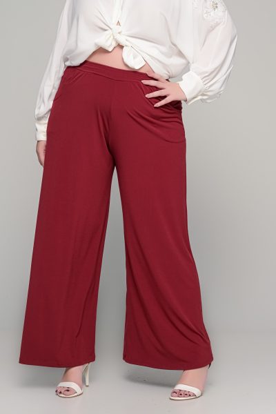 Παντελόνα με τσέπες σε ελαστικό super jersey - Μπορντό - Plus size - Image 6