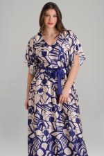 Φόρεμα maxi σε δίχρωμο σατέν |Εκρού Μωβ |Plus Size