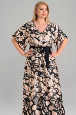 Φόρεμα maxi σε σατέν | Χρυσό με Μαύρο | Plus Size