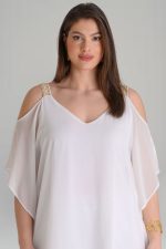 Τουνίκ όλο μουσελίνα με χρυσή δαντέλα | Άσπρο |Plus Size