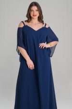 Φόρεμα μουσελίνα με χρυσή λεπτομέρεια | Μπλε σκούρο | Plus Size