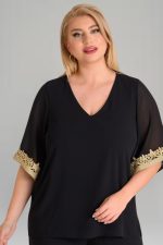 Μπλούζα με διακοσμητική χρυση δαντέλα  | Μαύρο | Plus Size
