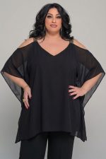 Τουνίκ όλο μουσελίνα με χρυσή δαντέλα | Μαύρο | Plus Size