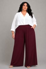 Παντελόνα με τσέπες σε ελαστικό super jersey - Μπορντό | Plus size