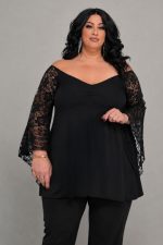 Μπλούζα Με Δαντέλα Στα Μανίκια | Μαύρο | Plus Size