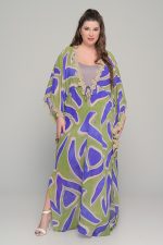 Plus size μάξι καφτάνι με φαρδιά μανίκια και διακοσμητική δαντέλα