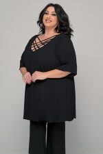 Μαύρη Μπλούζα με Χιαστί Ντεκολτέ