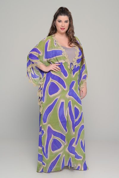 Καφτάνι μάξι με δαντελένιο τελείωμα στα μανίκια και χαλαρή γραμμή