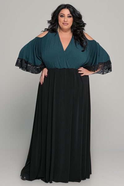 Δίχρωμο φόρεμα με δαντέλα στα μανίκια - Image 2