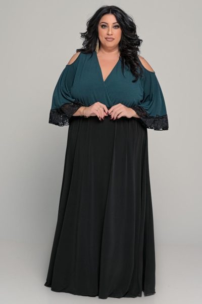 Δίχρωμο φόρεμα με δαντέλα στα μανίκια - Image 3