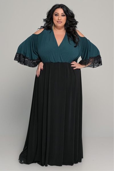 Δίχρωμο φόρεμα με δαντέλα στα μανίκια - Image 5