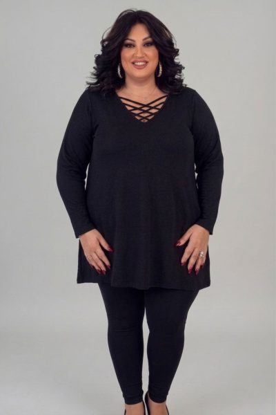 Μπλούζα μακρυμάνικη | Χιαστί Ντεκολτέ | Μαύρο - Image 2