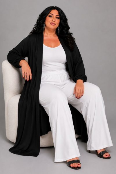 Κιμονό Μαύρο σε ελαστικό Super Jersey | Plus Size - Image 3