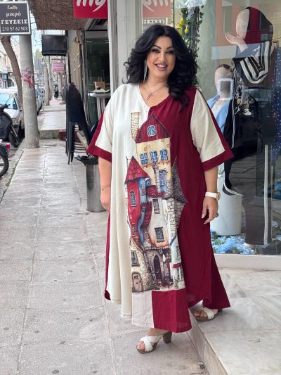 Φόρεμα Λινό με Artistic Print | Plus Size - Image 3