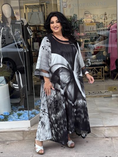 Φόρεμα Ασπρομαύρο | Artistic Print | Plus Size - Image 5