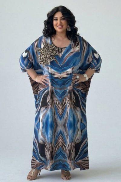 Φόρεμα Καφτάνι | Μπλε εμπριμέ | Plus Size - Image 3