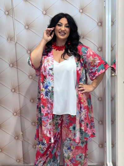 Floral Σετ Κιμονό & Παντελόνα Σε Ελαστικό Μαγιόπανο - Image 4