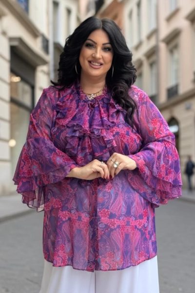 Μπλουζοπουκαμίσα με Βολάν & Paisley Print | Μωβ | Plus Size - Image 2