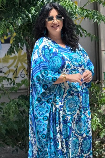 Καφτάνι Εμπριμέ Δροσερό και Αέρινο | Μπλε | Plus Size - Image 2