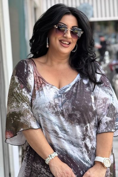 Φόρεμα σε δροσερό ανάλαφρο ύφασμα με Marble Print | Plus Size