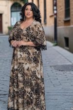 Φόρεμα Animal Print με Δαντέλα στα Μανίκια | Plus Size