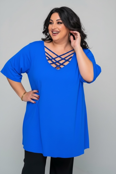 Μπλούζα με χιαστί ντεκολτέ | Μπλε ηλεκτρίκ | Plus Size - Image 4