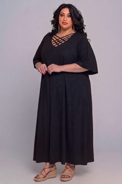 Φόρεμα Με Χιαστί Ντεκολτέ | Μαύρο | Plus Size - Image 3