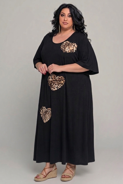 Φόρεμα με απλικέ καρδούλες | Μαύρο | Plus Size - Image 2