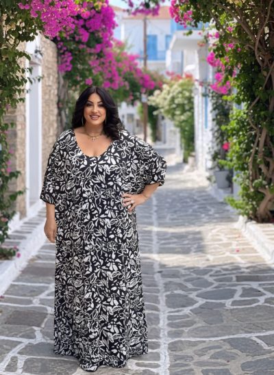 Maxi Φόρεμα με Ασπρόμαυρο Floral Print | Plus Size - Image 2