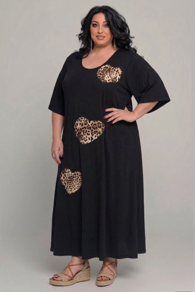 Φόρεμα με απλικέ καρδούλες | Μαύρο | Plus Size