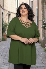 Μπλούζα με χιαστί ντεκολτέ | Χακί | Plus Size