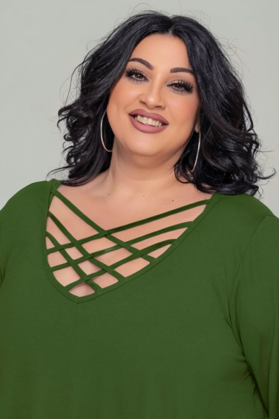 Μπλούζα με χιαστί ντεκολτέ | Χακί | Plus Size - Image 2