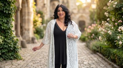 Δαντελένιο Κιμονό σε Λευκή Απόχρωση | Plus Size - Image 4
