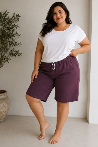Βερμούδα βαμβακερή | Βουργουνδί | Plus Size