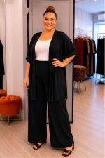 Κιμονό σε ελαστική Βισκόζη | Μαύρο | Plus Size