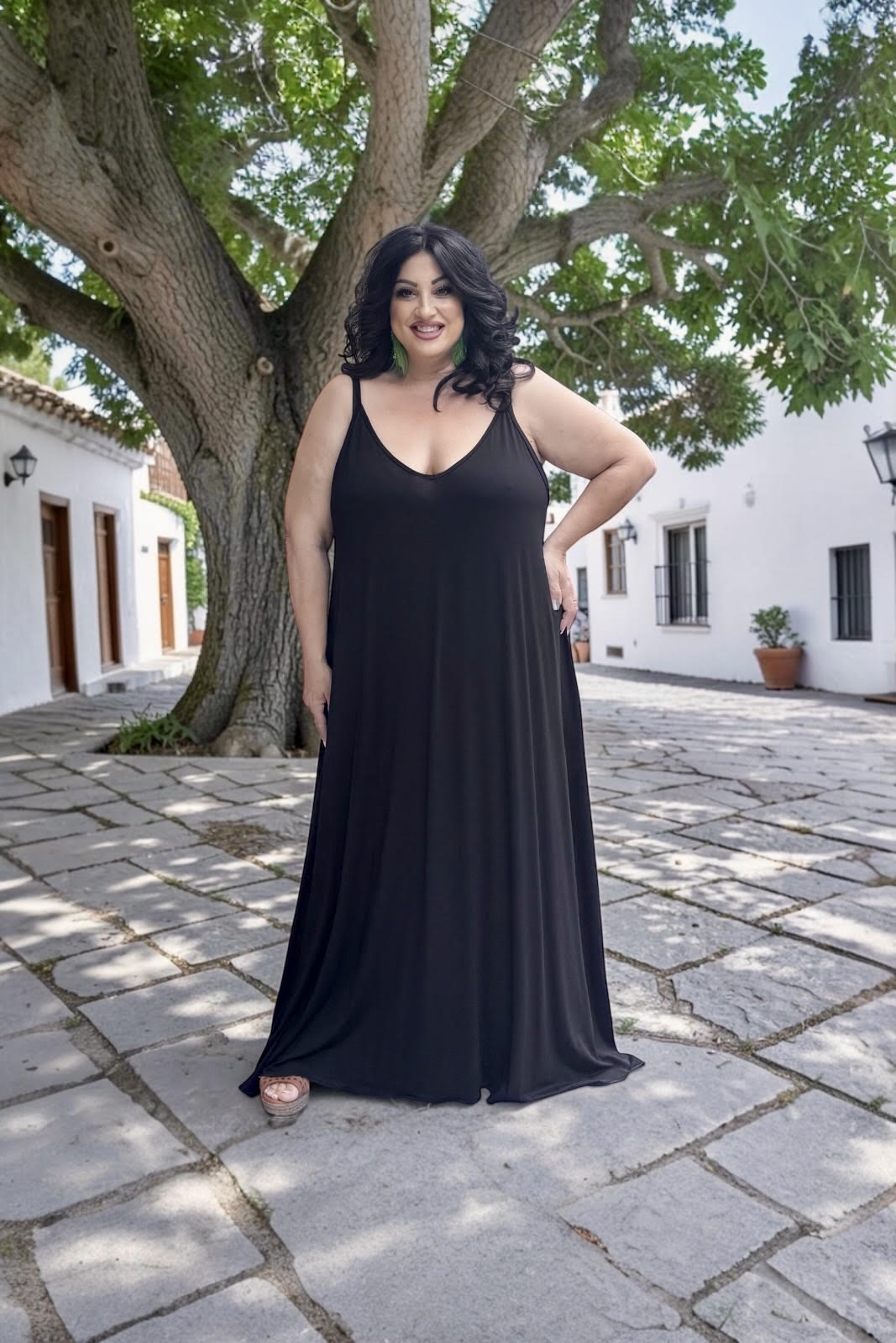 forema-tirante-maxi Φόρεμα με λεπτή τιράντα - Μαύρο | Plus Size - Image 1