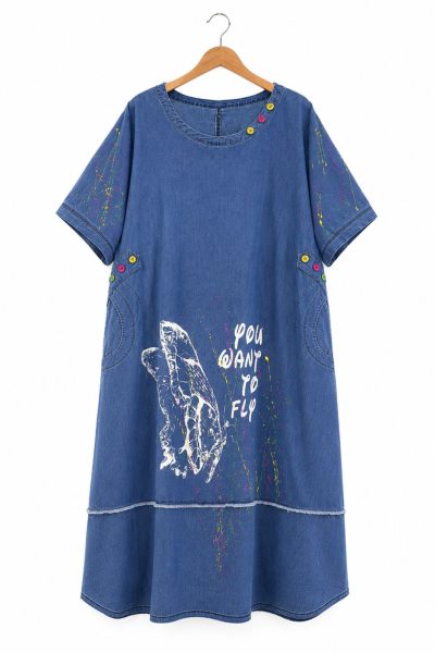 Φόρεμα Denim Look με Καλλιτεχνικό Print | Blue Jean | Plus Size - Image 2