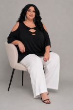 Plus Size Ελαστική Μπλούζα με Cut Out Λεπτομέρειες | Μαύρο