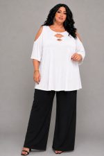 Plus Size Ελαστική Μπλούζα με Cut Out Λεπτομέρειες | Άσπρο