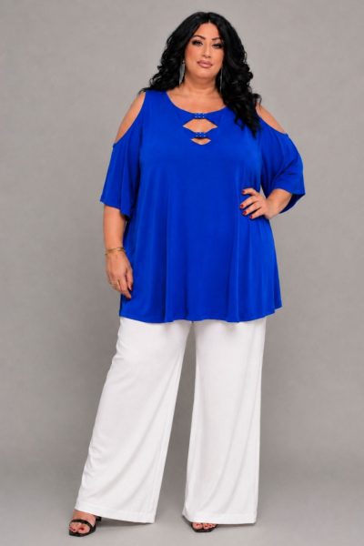 Plus Size Ελαστική Μπλούζα με Cut Out Λεπτομέρειες | Μπλε ηλεκτρίκ - Image 2