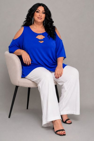 Plus Size Ελαστική Μπλούζα με Cut Out Λεπτομέρειες | Μπλε ηλεκτρίκ