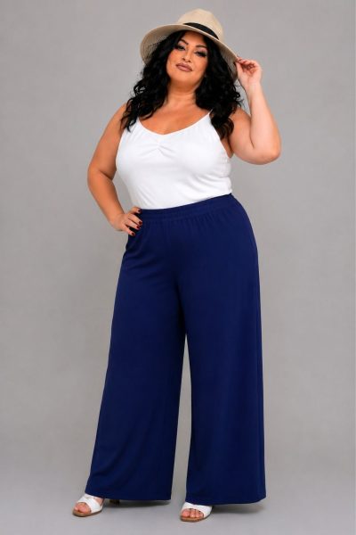 Παντελόνα Σε Ελαστική Βισκόζη | Mπλε σκούρο | Plus Size - Image 2
