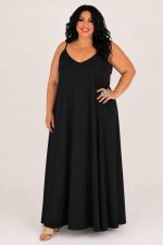 Φόρεμα με λεπτή τιράντα – Μαύρο | Plus Size