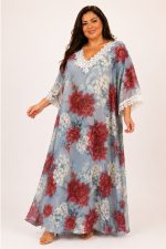 Floral Φόρεμα σε Ελαστικό Μαγιόπανο με Δαντελένιες Λεπτομέρειες | Plus Size